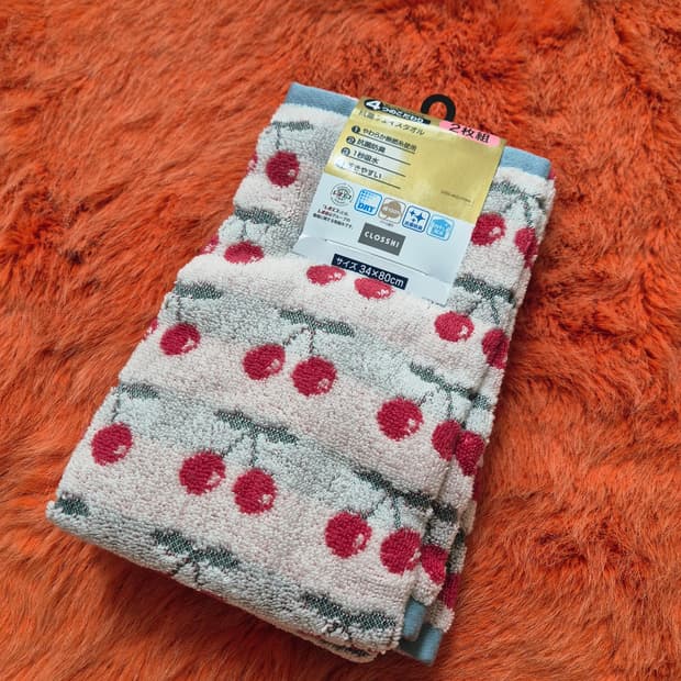 일본 CLOSSHI 체리 타월 욕실수건 2매 34x80cm 새상품