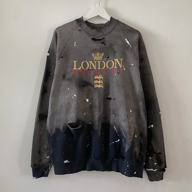 90s 빈티지 LONDON 디스트로이드 페인팅 맨투맨