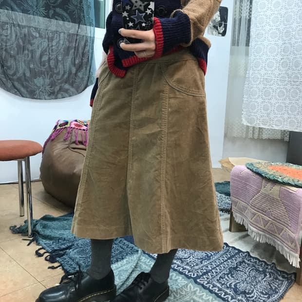 빈티지 여성 벨벳 미디스커트 