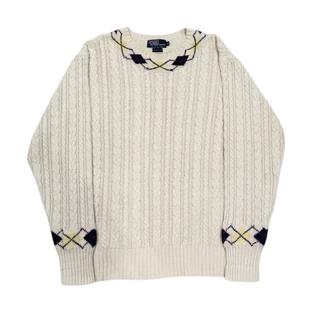 80S 폴로 랄프로렌 아가일 꽈배기 견 실크 니트 95