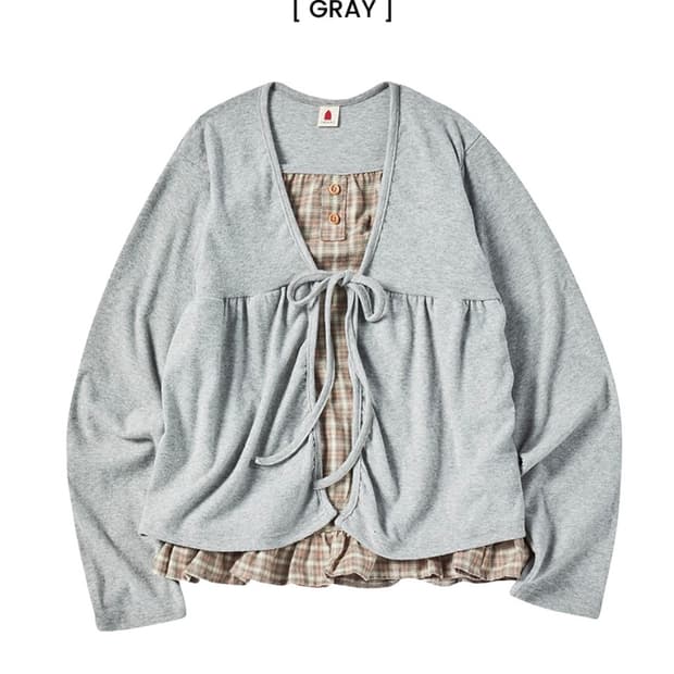 꼬모니노즈 체크 레이어드 가디건 모리걸