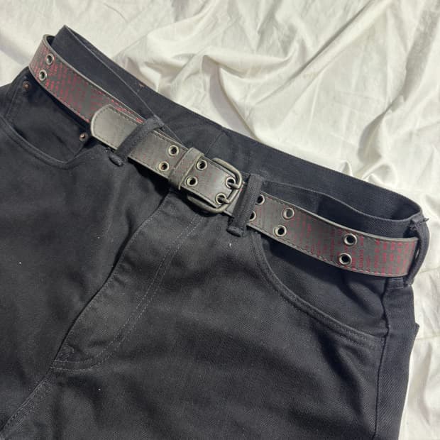 빈티지 밀리터리 텍스트 레더 벨트