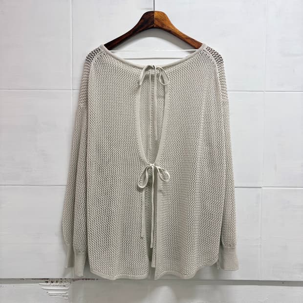 GU 오트밀 네트 리본 탑 롱슬리브 JPN