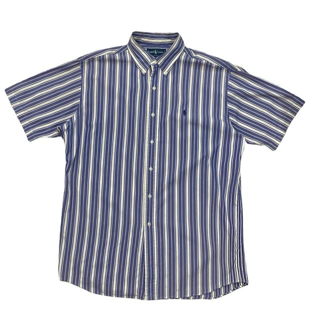 POLO BY RALPH LAUREN 블루+화이트 반팔셔츠 L