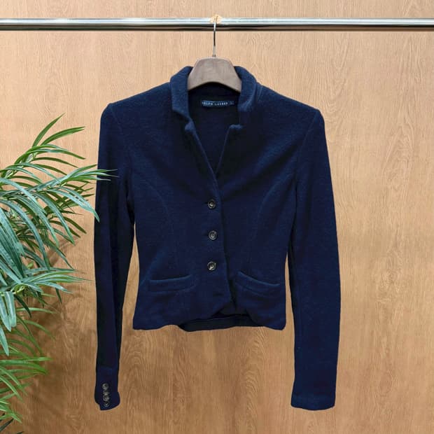 폴로 랄프로렌 울 테일러드 자켓 스탠드 카라 디테일 슬림핏 네이비