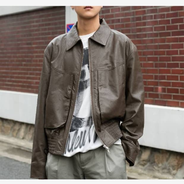 비슬로우 루즈핏 비건 레더 자켓