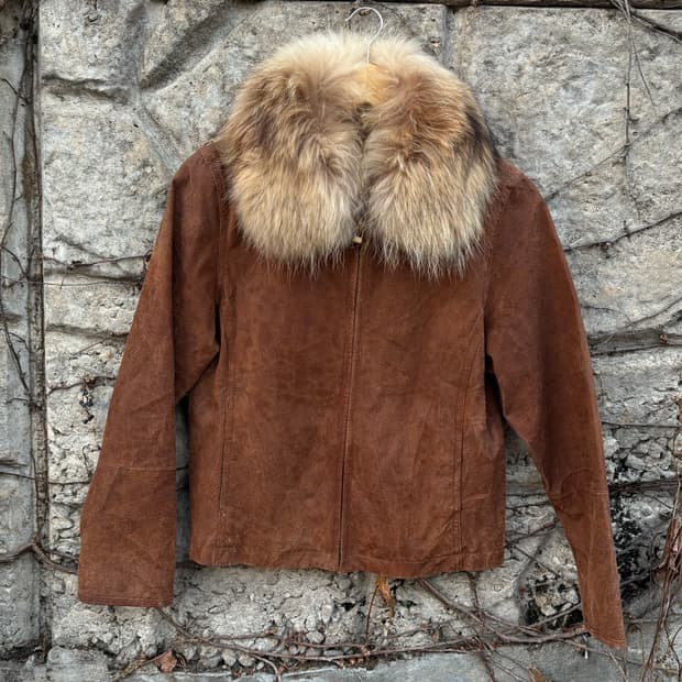 빈티지 너구리털 돈피 돼지가죽 스웨이드 모피 가죽 자켓