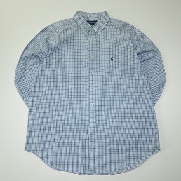 CL434 XL 폴로 90s 말레이시아판 코튼 체크 블루 셔츠 남방