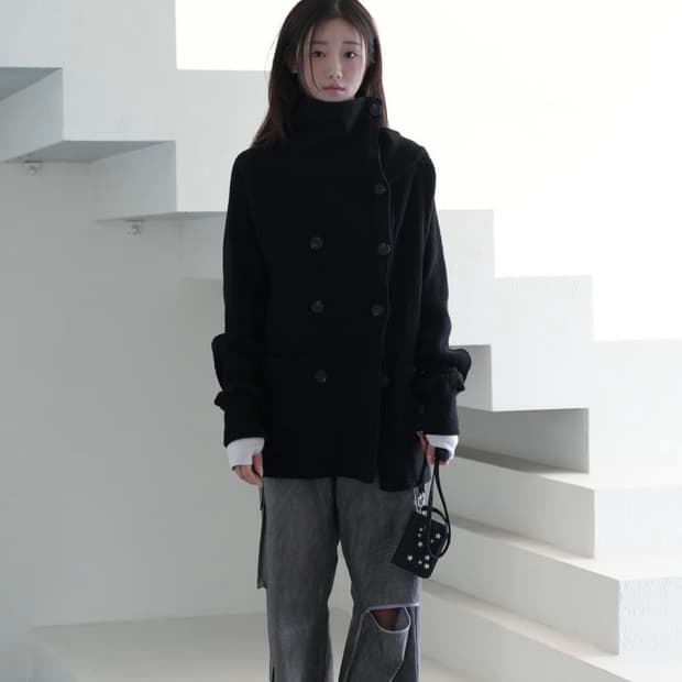 인앤양인하모니 더블 버튼 가디건 블랙