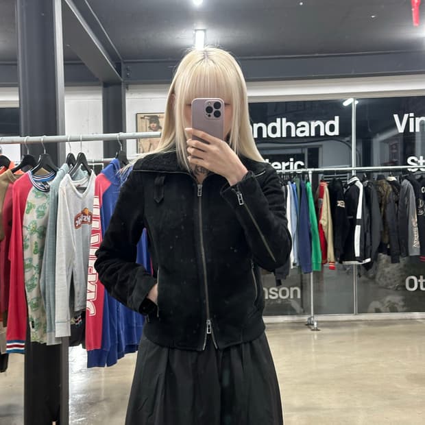 아르마니 익스체인지 스웨이드 투웨이 블랙 퍼 재킷