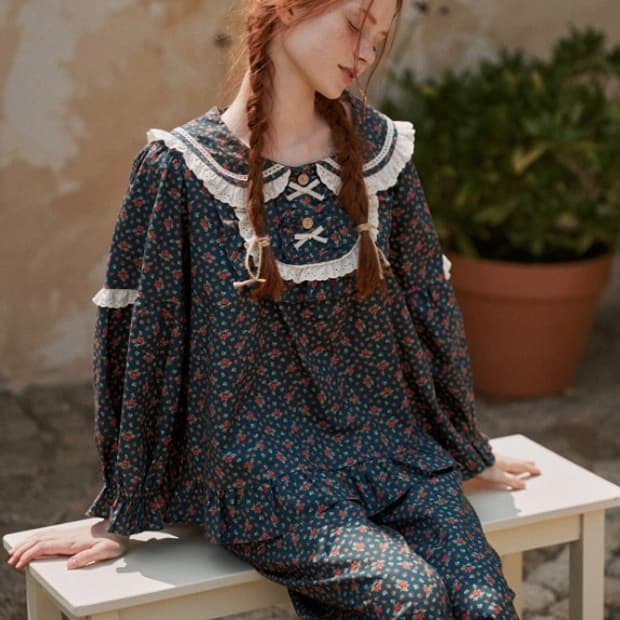 무신사 울랄라 파자마 빨강머리앤긴팔 레이스 잠옷 파자마셔츠에이블리지그재그