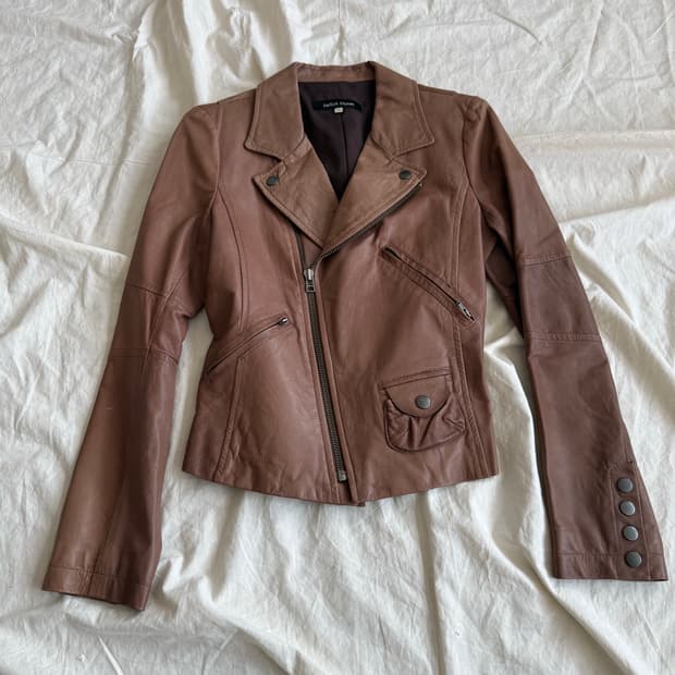 Y2k 00’s 카멜 세미크롭 양가죽 자켓