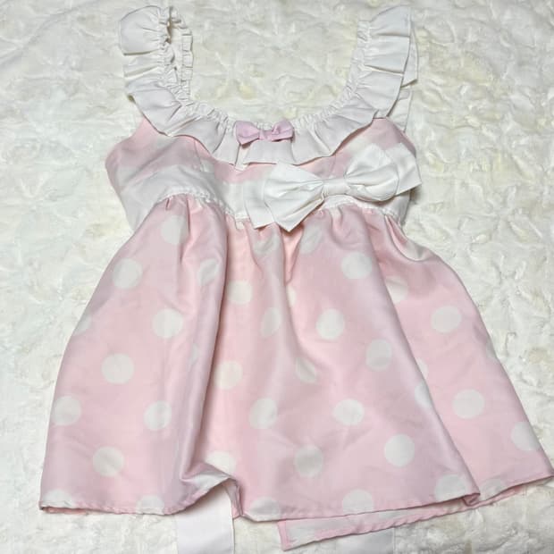 슈가돌 밀크 핑크 도트 프릴 레이스 레이어드 에이프런