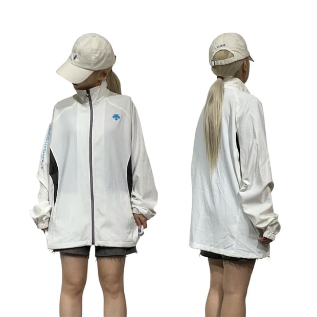 데상트 화이트 오버핏 바람막이 자켓 XL