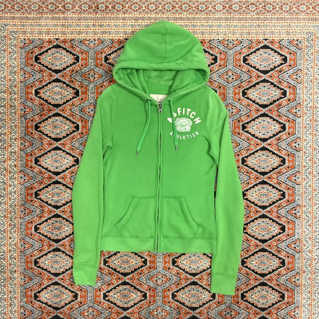 아베크롬비 연두 자수디테일 기모 집업 후드티셔츠 여성XS