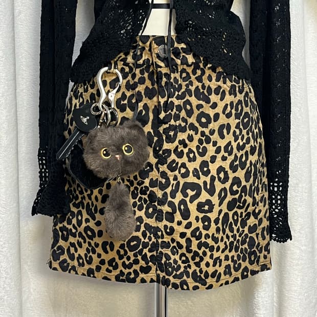 빈티지 숏벨벳 레오파드 미니 스커트