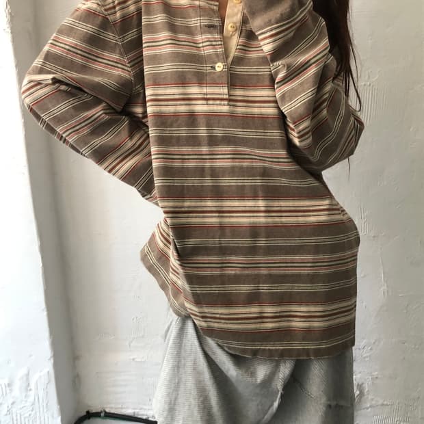 RRL 더블알엘 브라운 스트라이프 헨리넥 롱슬리브