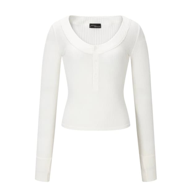 Tanny Button Ribbed Long Sleeve Top