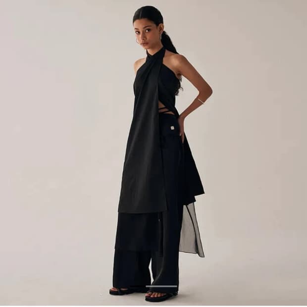 트리밍버드 레이어드 스카프 랩 원피스 