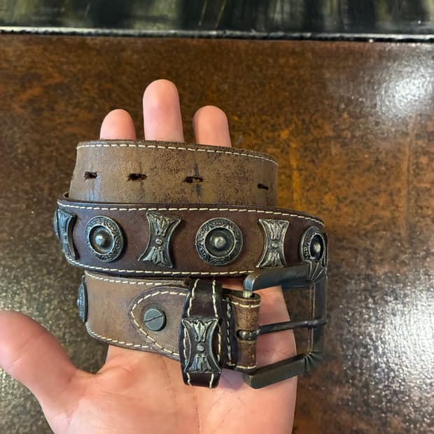 28-34) 웨스턴 버클 스터드 레더 벨트 브라운