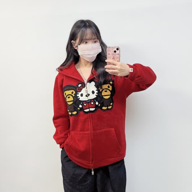 베이비마일로 Aape 키티x사루 풀 후드집업 레드
