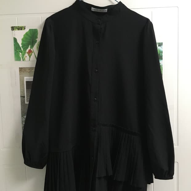 일본빈티지 블랙 원피스 블라우스 플리츠