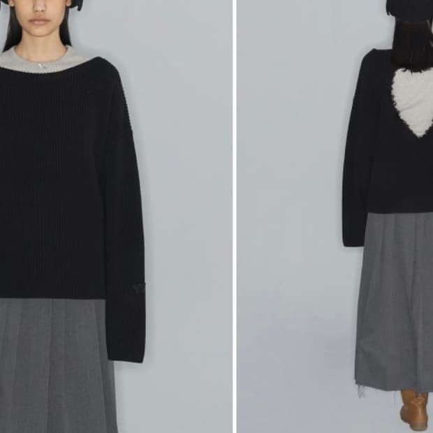 OPEN YY BACK DAMAGED HEART PULLOVER, BLA