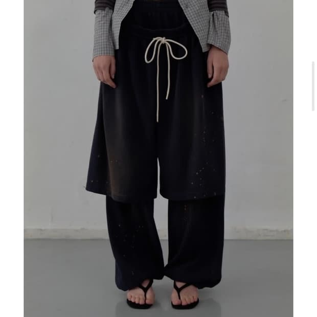 LAYERED DETA IL JERSEY PANTS (NAVY)