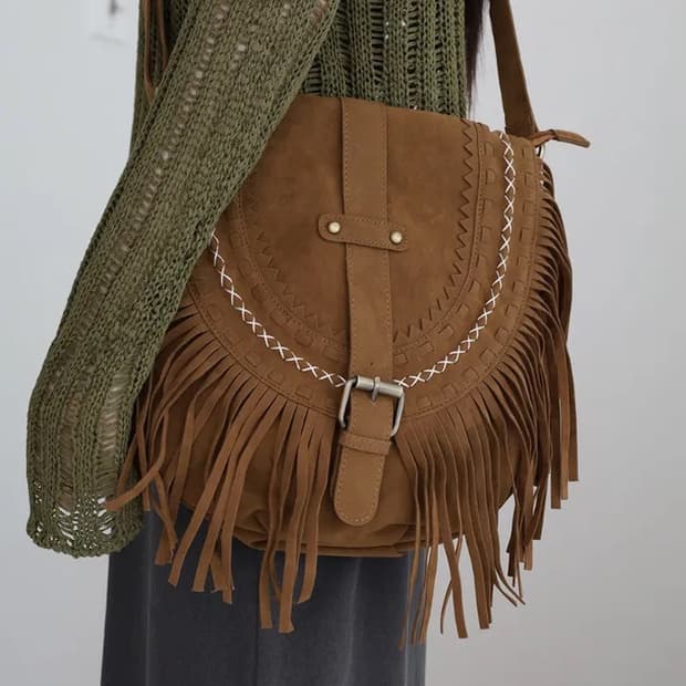 빈티지 보헤미안 웨스턴 스웨이드 크로스백