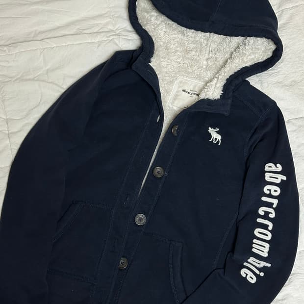 아베크롬비 네이비 단추 양털 후드집업 스몰  