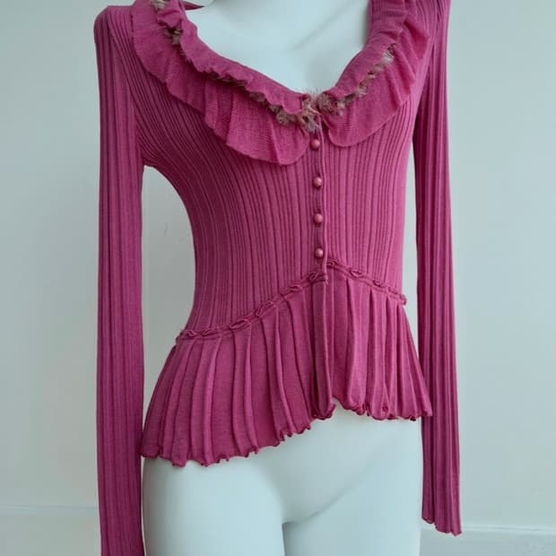 Austin Reed 핑크 프릴 플리츠 가디건