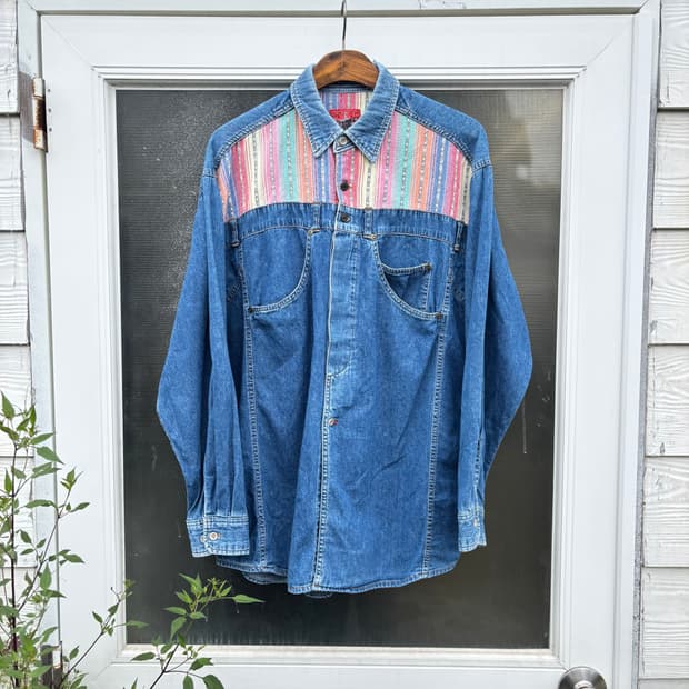 90s Kearney 빈티지 에스닉 데님셔츠 L