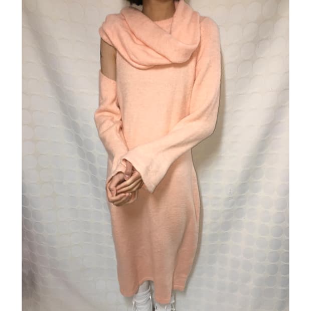 vintage 핑크 니트 머플러 원피스