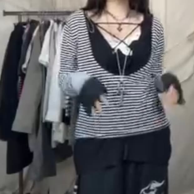 비아 키루 스트라이프 롱슬 상의셋