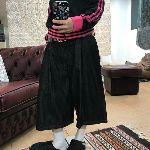 빈티지 생지 핀턱 데님 반바지