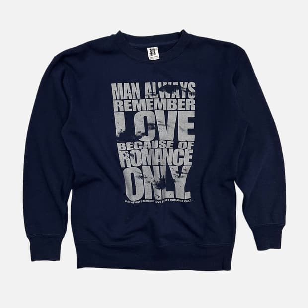 overlay lettering navy sweatshirt