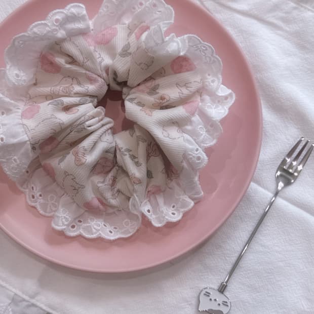 핸드메이드 래빗 레이스 스크런치 곱창끈 