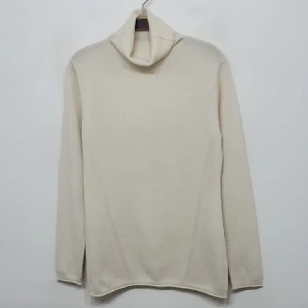 (M) 목폴라 캐시미어 니트 아이보리 무지 터틀넥 스웨터 