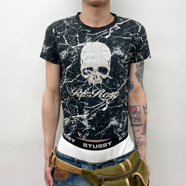 Glossy Silver Skull Crop Tee