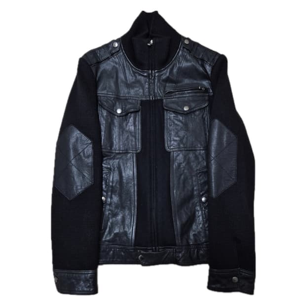 leather knit vintage jacket L