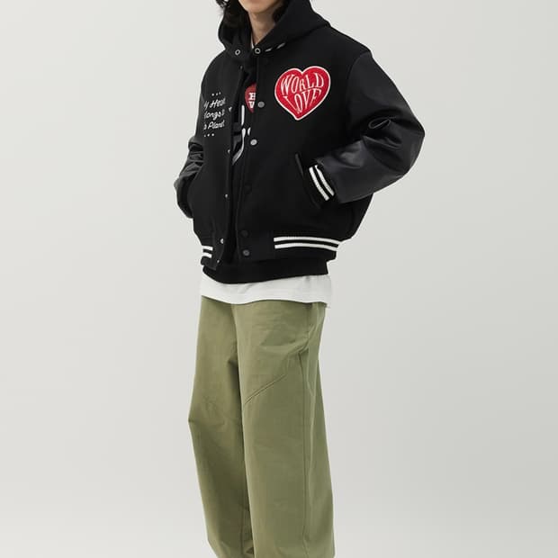 밈더워드로브 월드 러브 하트 바시티 자켓 블랙