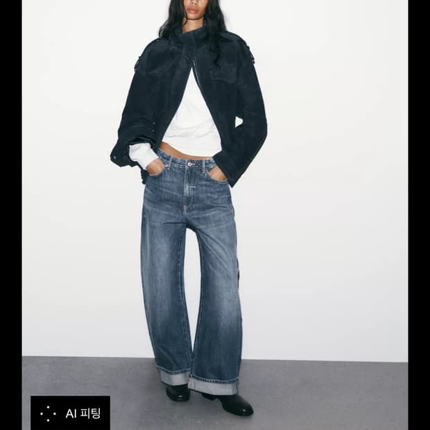 자라 미드라이즈 배기 폴디드진 42사이즈