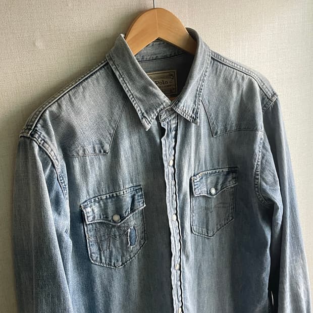 폴로 랄프로렌 웨스턴 데님 셔츠 / RRL 무드 헤비 데미지  M