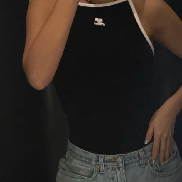 꾸레쥬 Courreges 벨벳 로고 탱크탑 나시