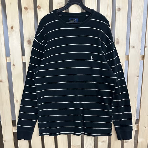 (M~L) 폴로 랄프로렌 블랙 와플 스트라이프 롱슬리브 티셔츠