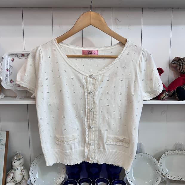 Ank Rouge 펀칭 레이스 반팔 가디건