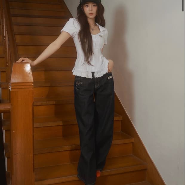 [유일매물] 코코 플라워 와이드 핏 로우 데님