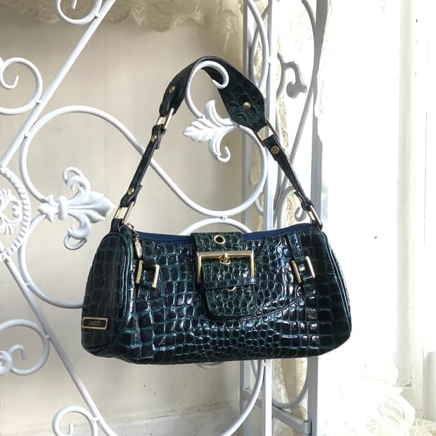 deep blue croc buckle shoulder bag