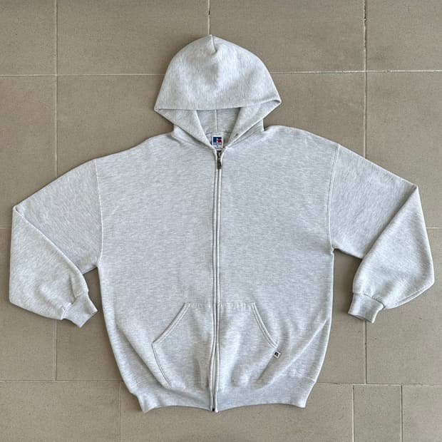 90s 빈티지 러셀 후드집업 밝은그레이 XL USA