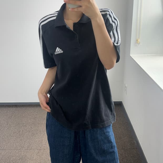 Adidas 아디다스 트랙탑 블랙 카라 반팔 